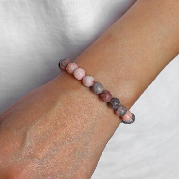 3 PCS Pink Zebra Jasper Healing Natural Stone Beaded Stretch Bracelet for Women - Picture 4 of 6